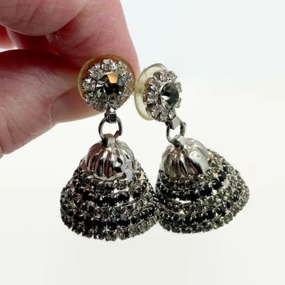Rhinestone Earrings, Unique, Bell Shaped, Prong Set, Vintage - Picture 2 of 4
